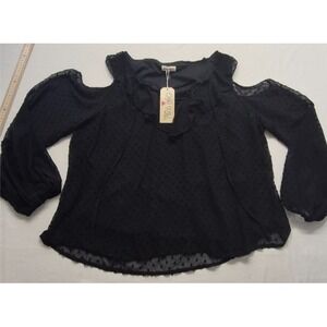 NWT Southern Fried Chics black sheer Swiss dot cold shoulder blouse XXL Boho
